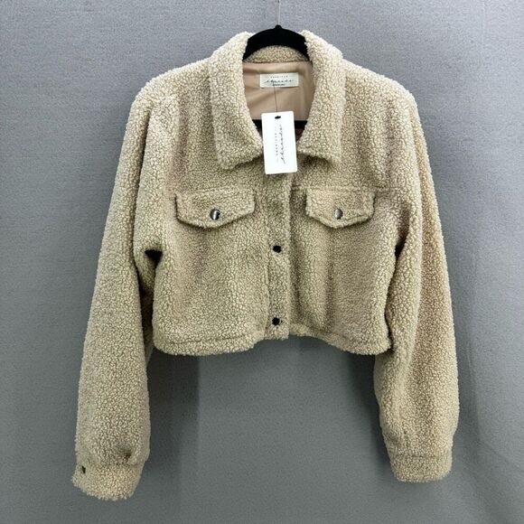 NWT Vintage American Threads Womens Biege Snap Front Cropped Teddy Jacket Large - Picture 8 of 9